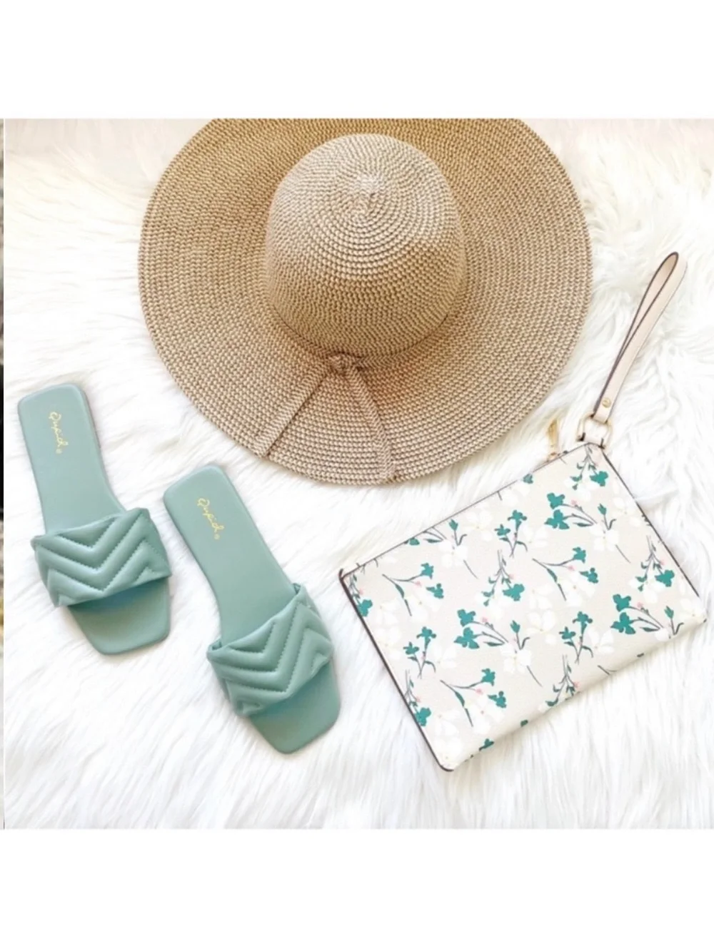 Sage green slip on sandals slides single band square toe
